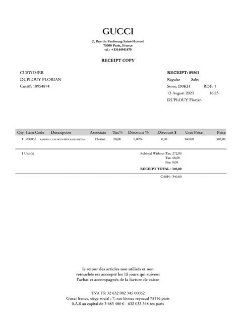 facture gucci pdf